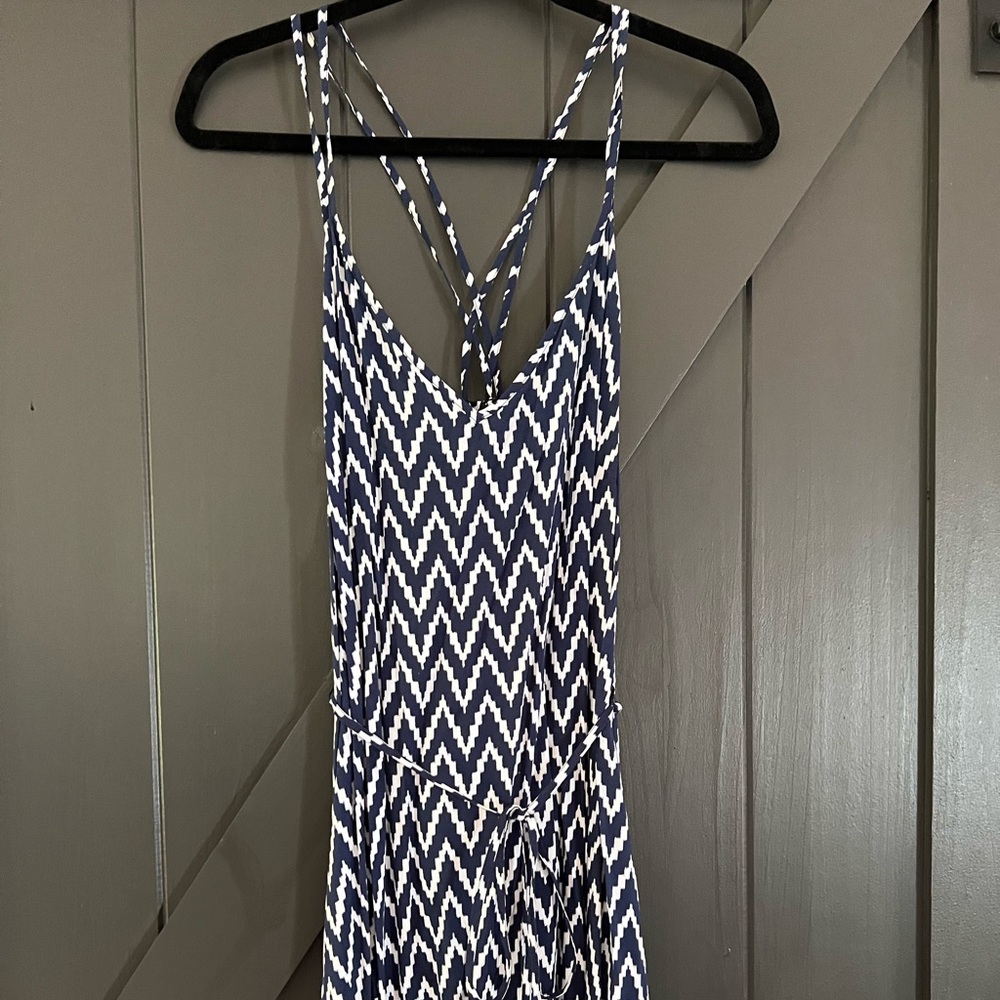 Gap Blue and White V-Neck Maxi Dress